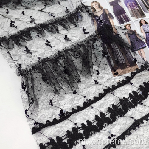 Applique flocked knit lantejoul bordado tecido de renda de malha